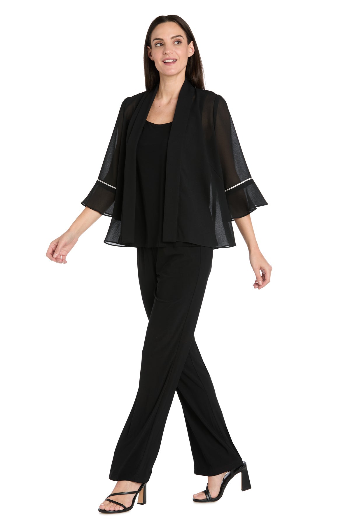Open Front Bell Sleeve Chiffon Jacket by R&M Richards 3717 in Black