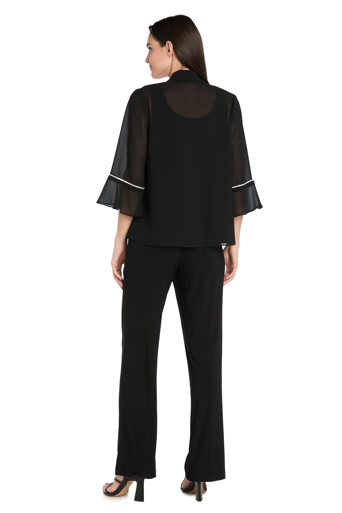 Open Front Bell Sleeve Chiffon Jacket by R&M Richards 3717 in Black