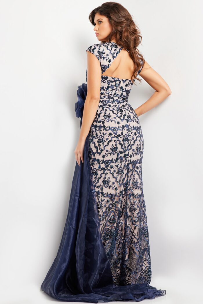 Navy/Nude Jovani 37203 Sequin Long Formal Lace Evening Dress for $750.0