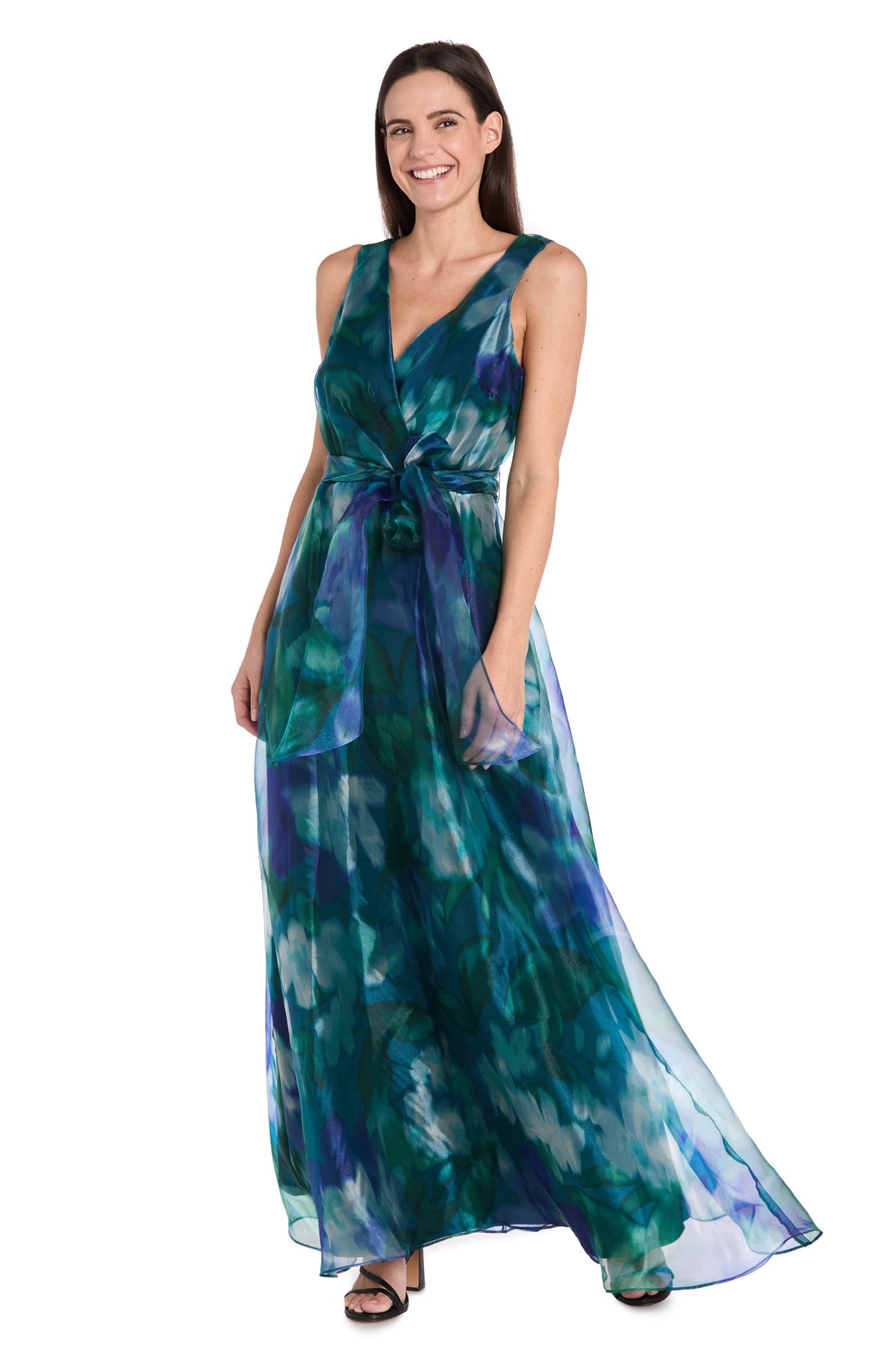 V-Neck Floor-Length Organza Formal A-Line R&M Richards 3723P
