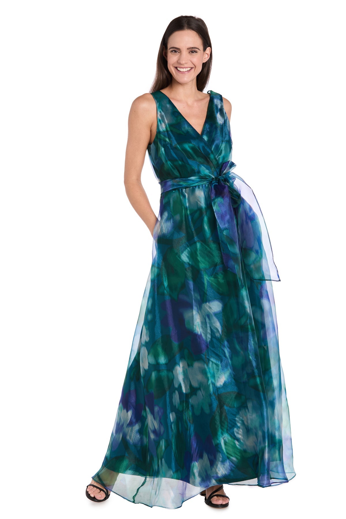 V-Neck Floor-Length Organza Formal A-Line Dress – The Dress Outlet