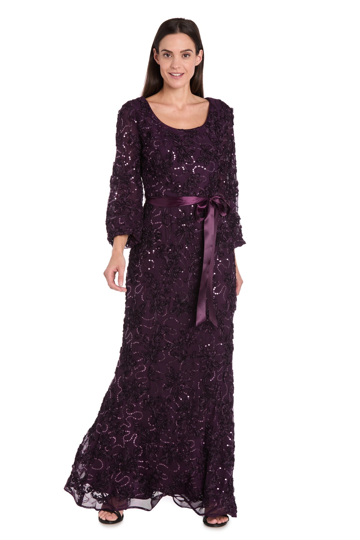 Mother of the Bride Dresses 3D Long Formal Floral Evening Dress Plum