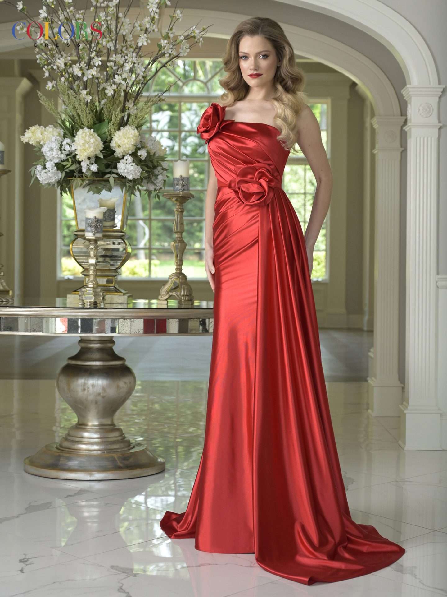 Prom Dresses Long Formal 3D Floral Ruffle Prom Dress Red
