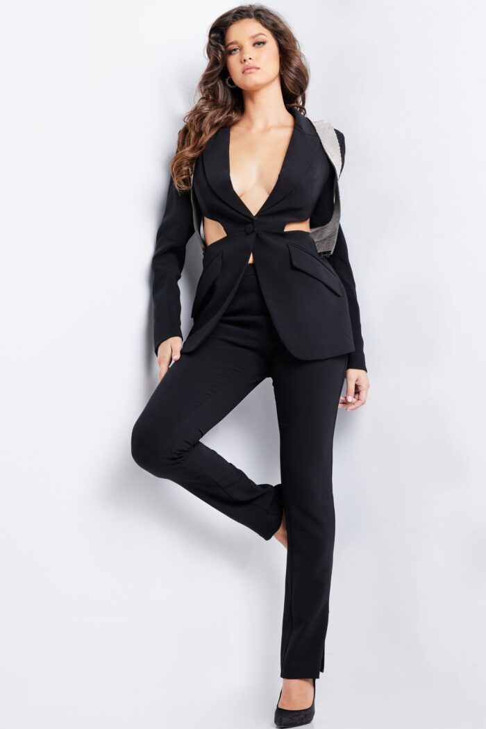 Pant Suit Beaded Fit Long Formal Pant Suit Black