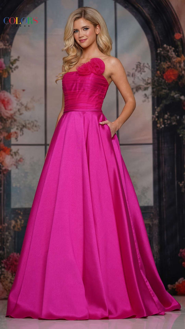Colors 3737 Long Formal 3D Floral A Line Ball Gown Prom Dress