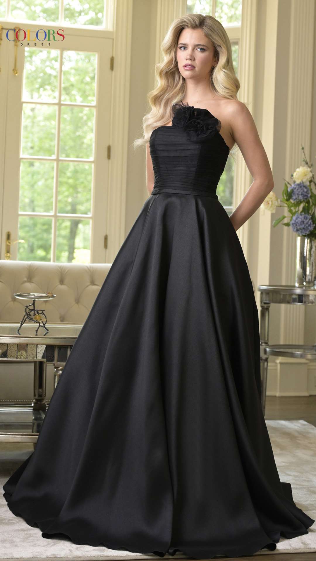 Prom Dresses Long Formal 3D Floral A Line Ball Gown Prom Dress Black