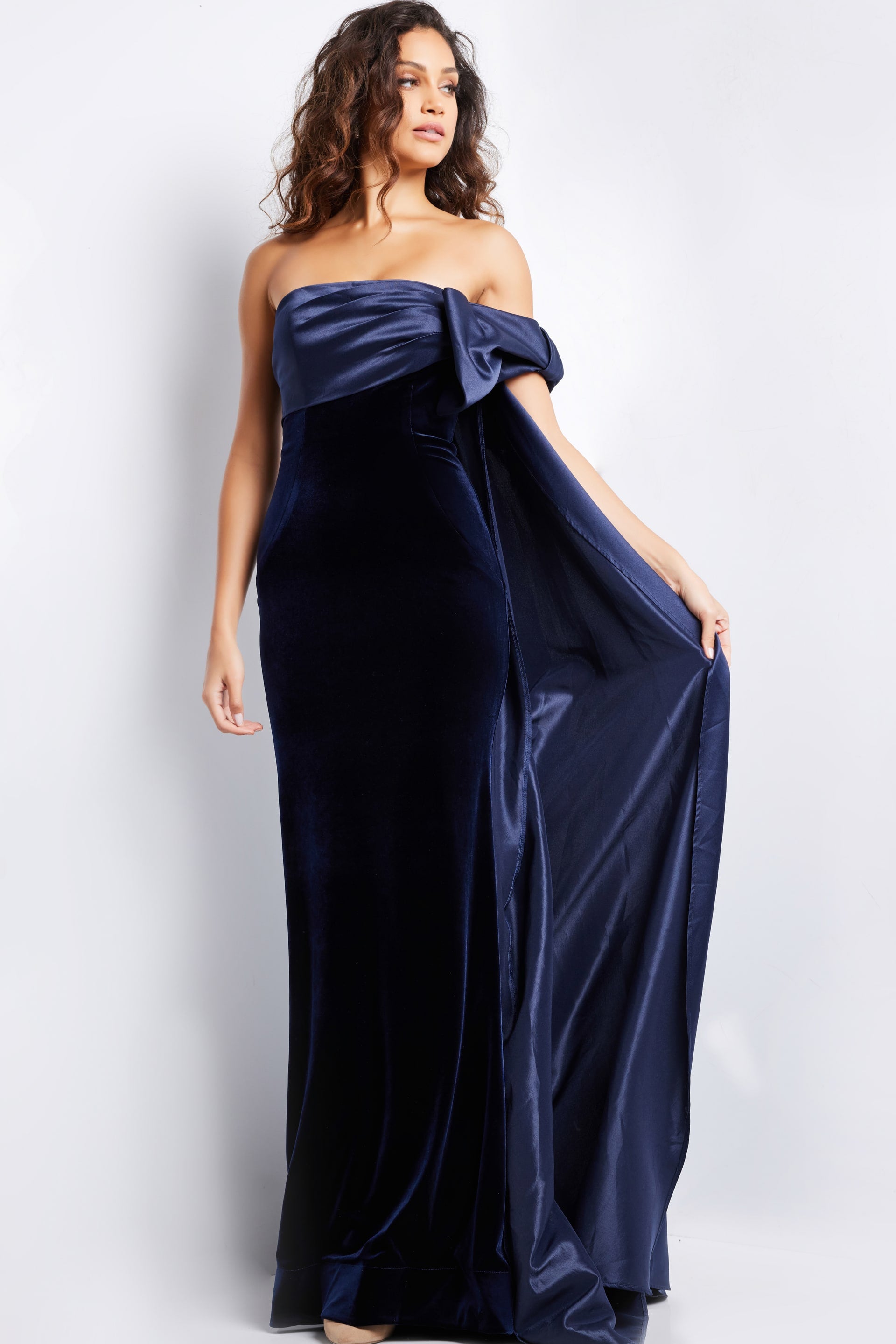 Jovani 37391 Off the Shoulder Velvet Formal Dress