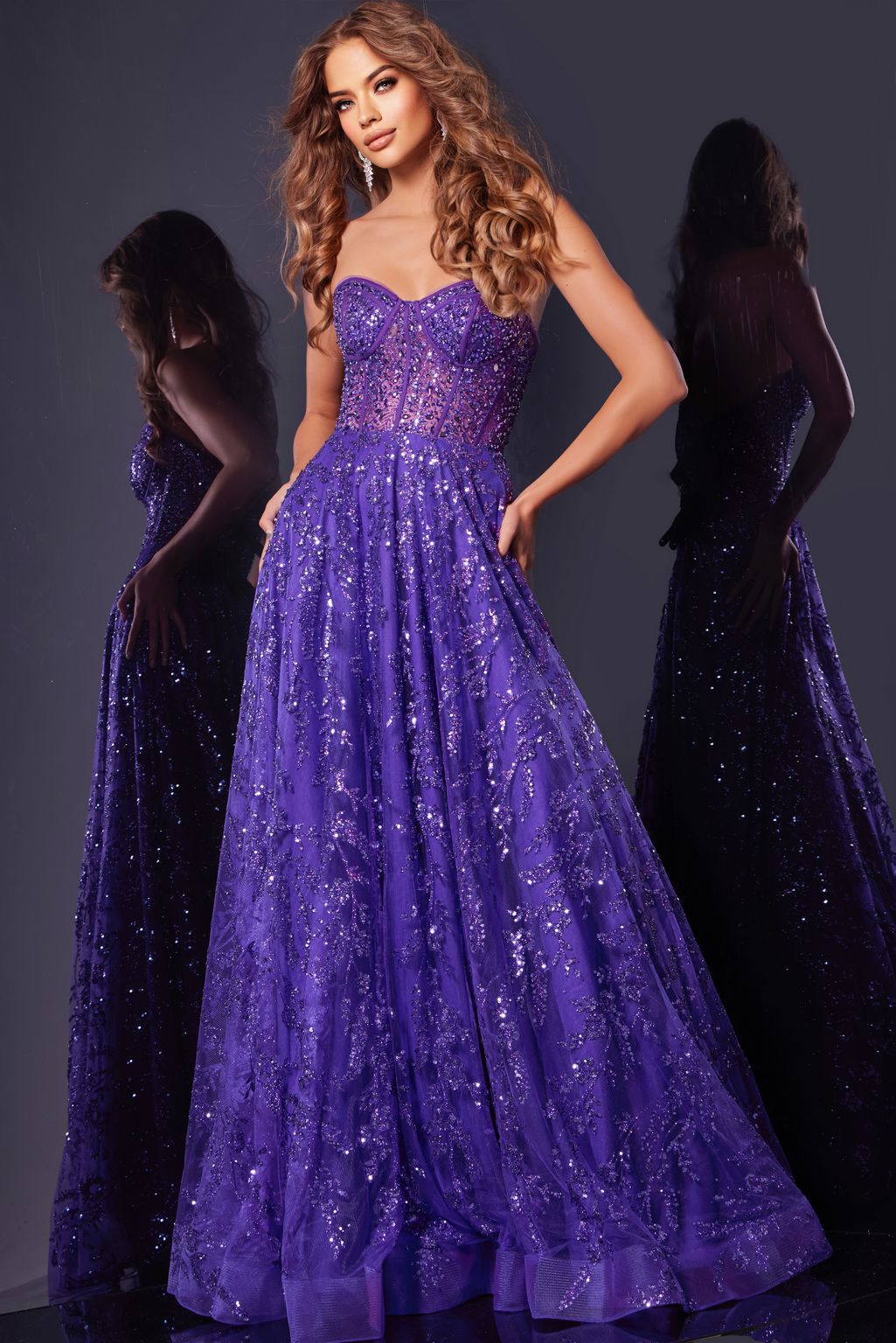 Prom Dresses Long Ball Gown BeadedSequin Corset Prom Dress Purple