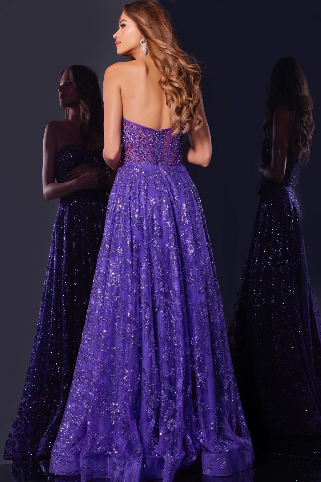Prom Dresses Long Ball Gown BeadedSequin Corset Prom Dress Purple