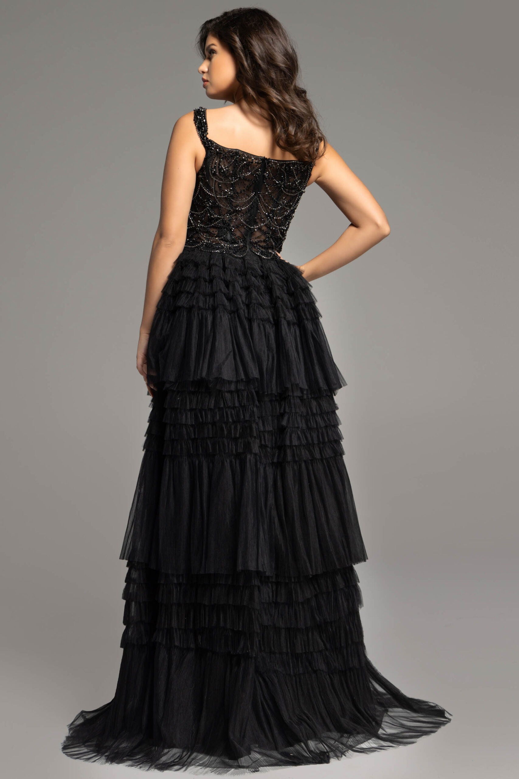 Prom Dresses Long Formal Ruffle Beaded Slit Prom Dress Jovani 37438 Black