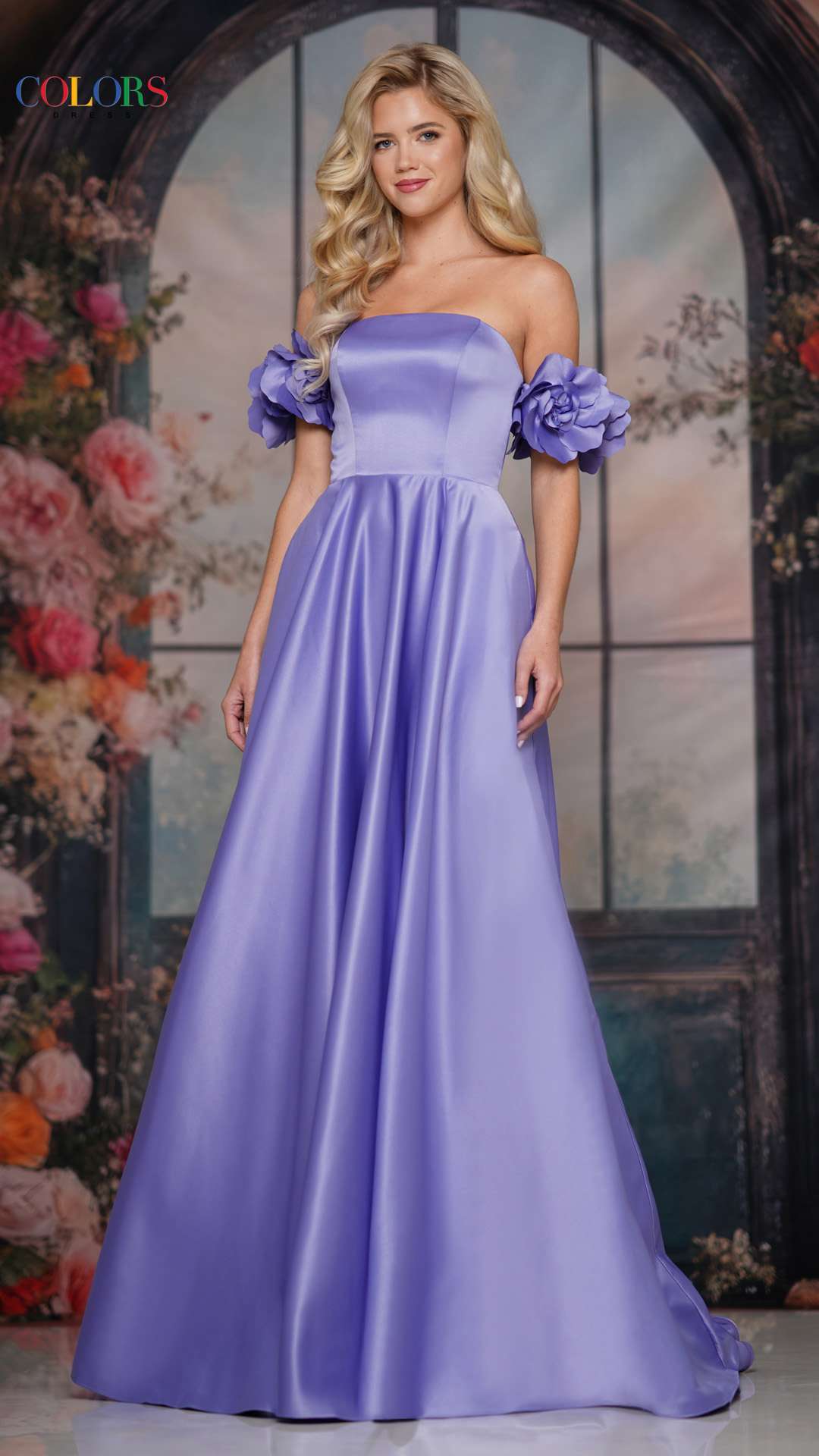 Prom Dresses A Line Long Formal Ball Gown 3D Floral Prom Dress Lavender