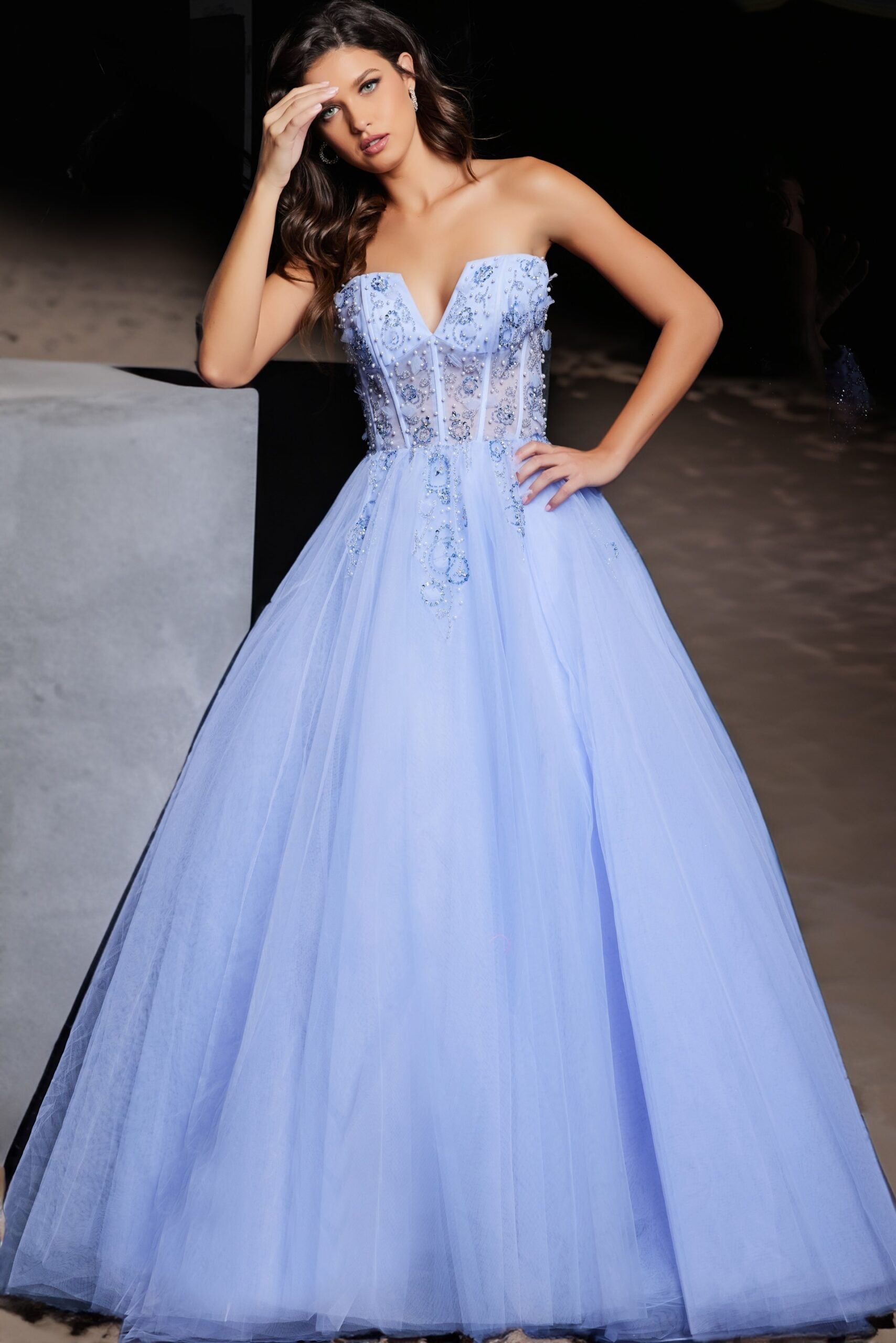 Jovani 37460 Long Beaded Ball Gown Formal Pleated Prom Dress