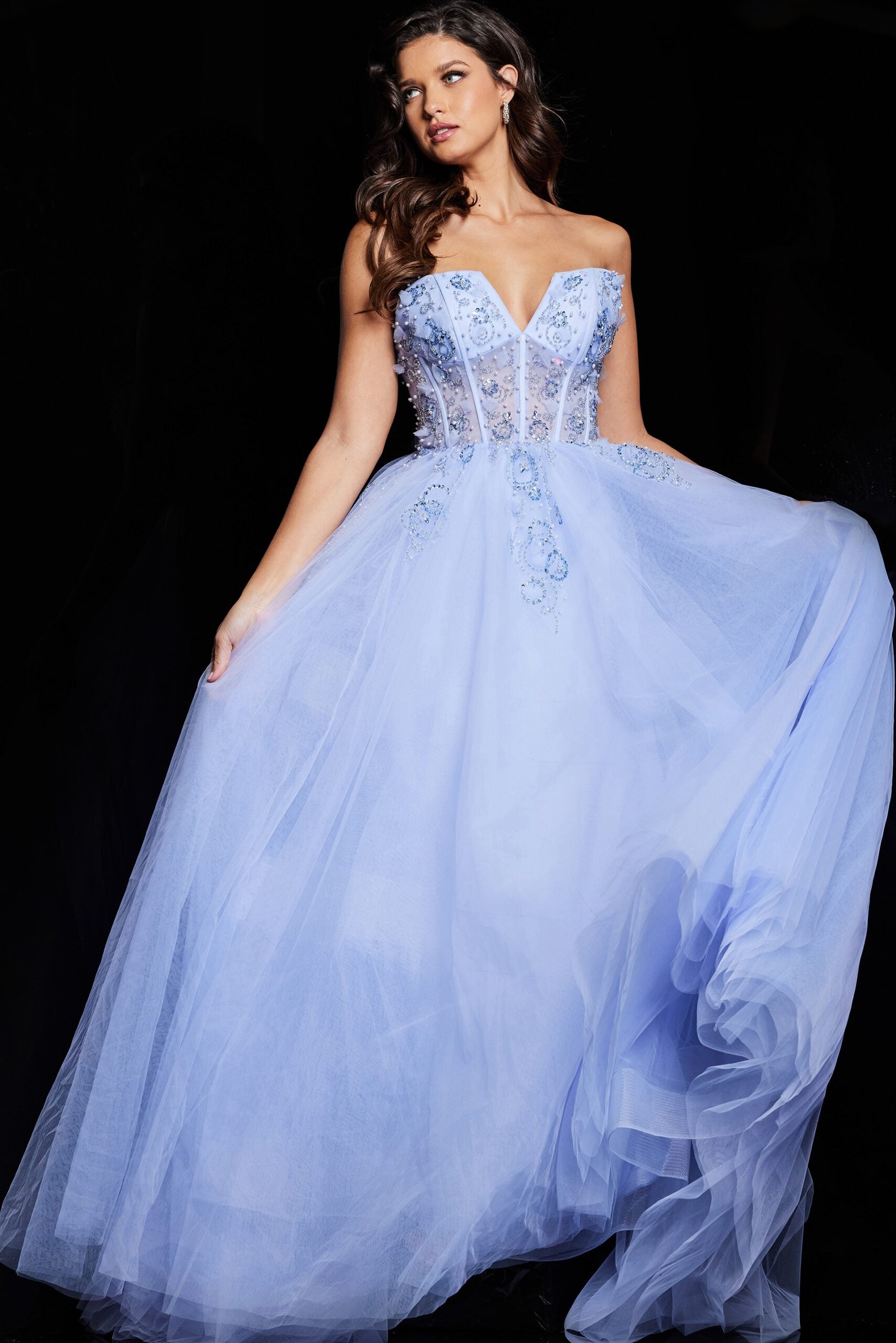 Prom Dresses Long Beaded Ball Gown Formal Pleated Prom Dress Light Purple