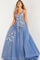 Prom Dresses Long Ball Gown Beaded Floral Applique Prom Dress Blue