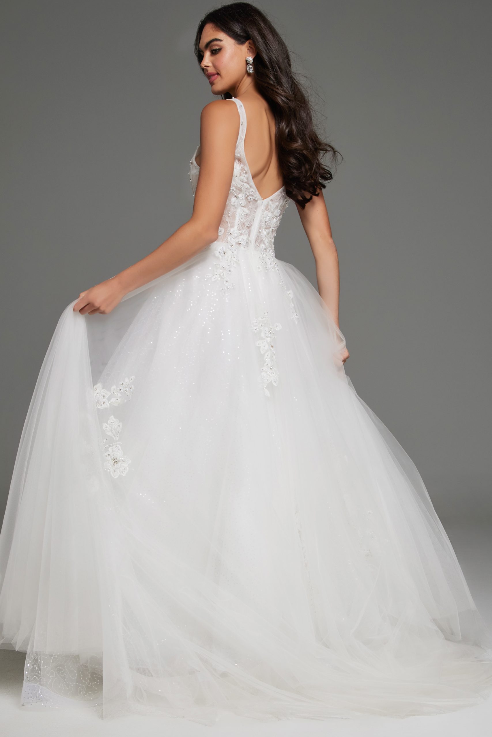 Jovani 37468 Bridal Long Ball Gown Beaded Floral Applique Wedding Dress