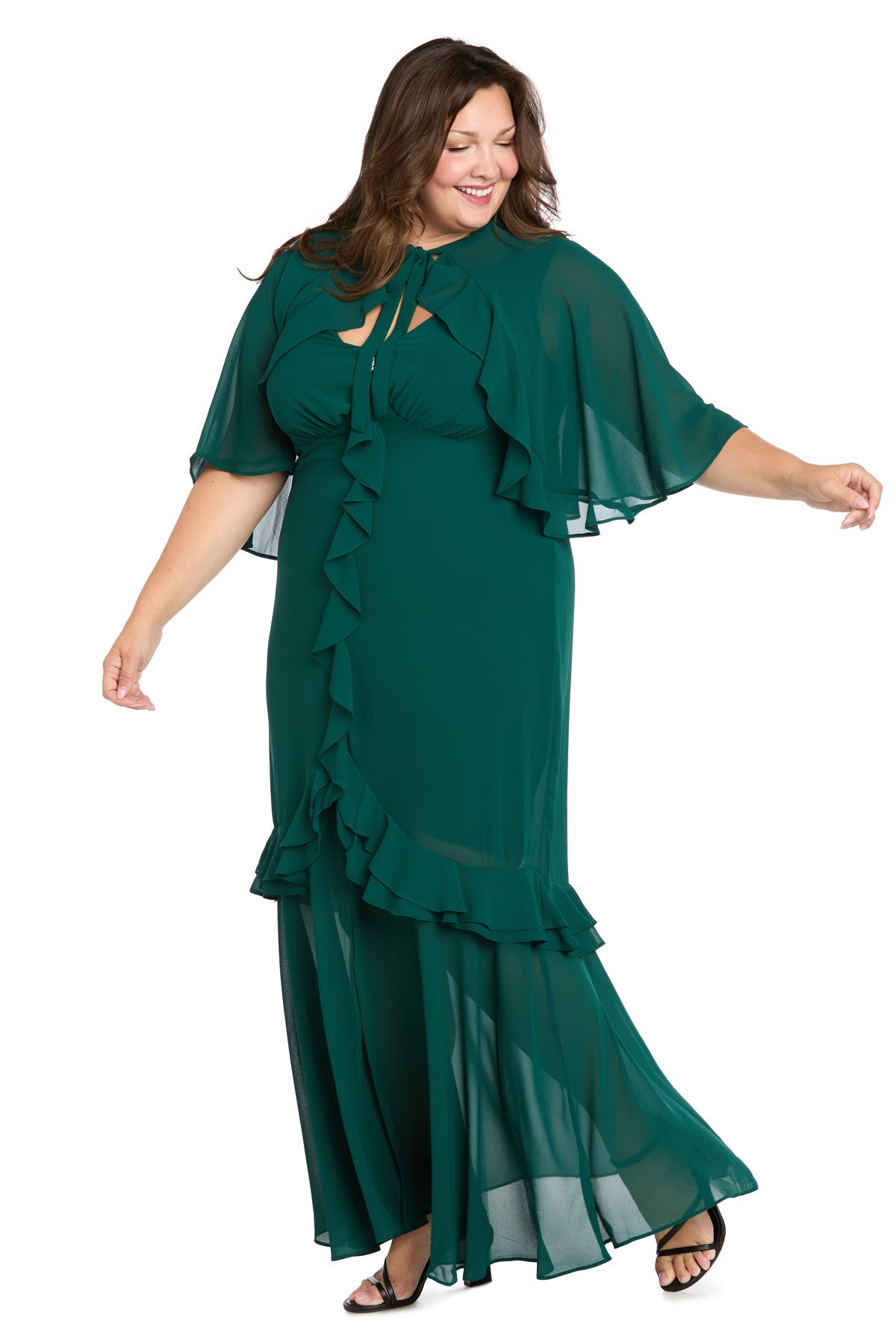 Plus Size Dresses Cape Ruffle Midi Cocktail Plus Size Dress Emerald