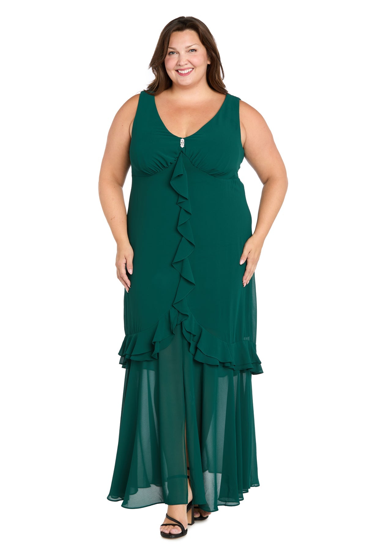 Plus Size Dresses Cape Ruffle Midi Cocktail Plus Size Dress Emerald