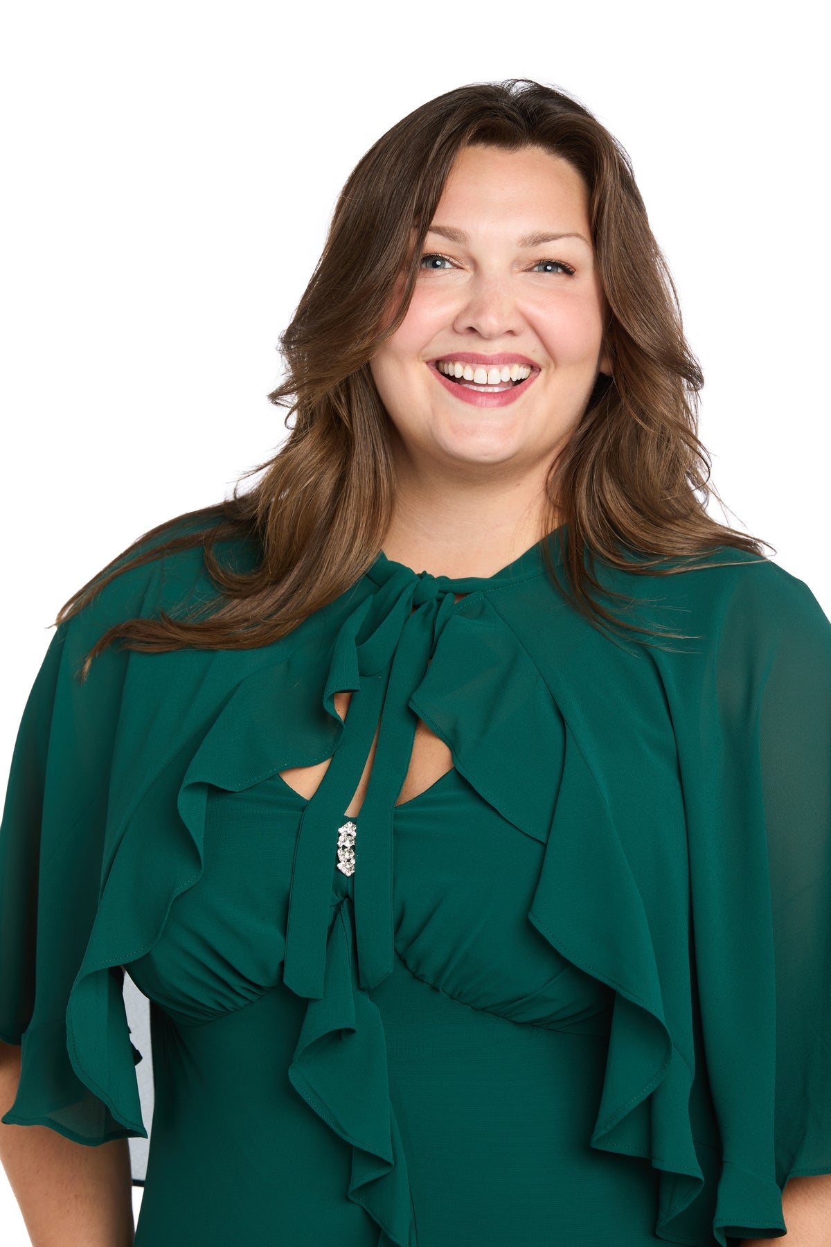 Plus Size Dresses Cape Ruffle Midi Cocktail Plus Size Dress Emerald