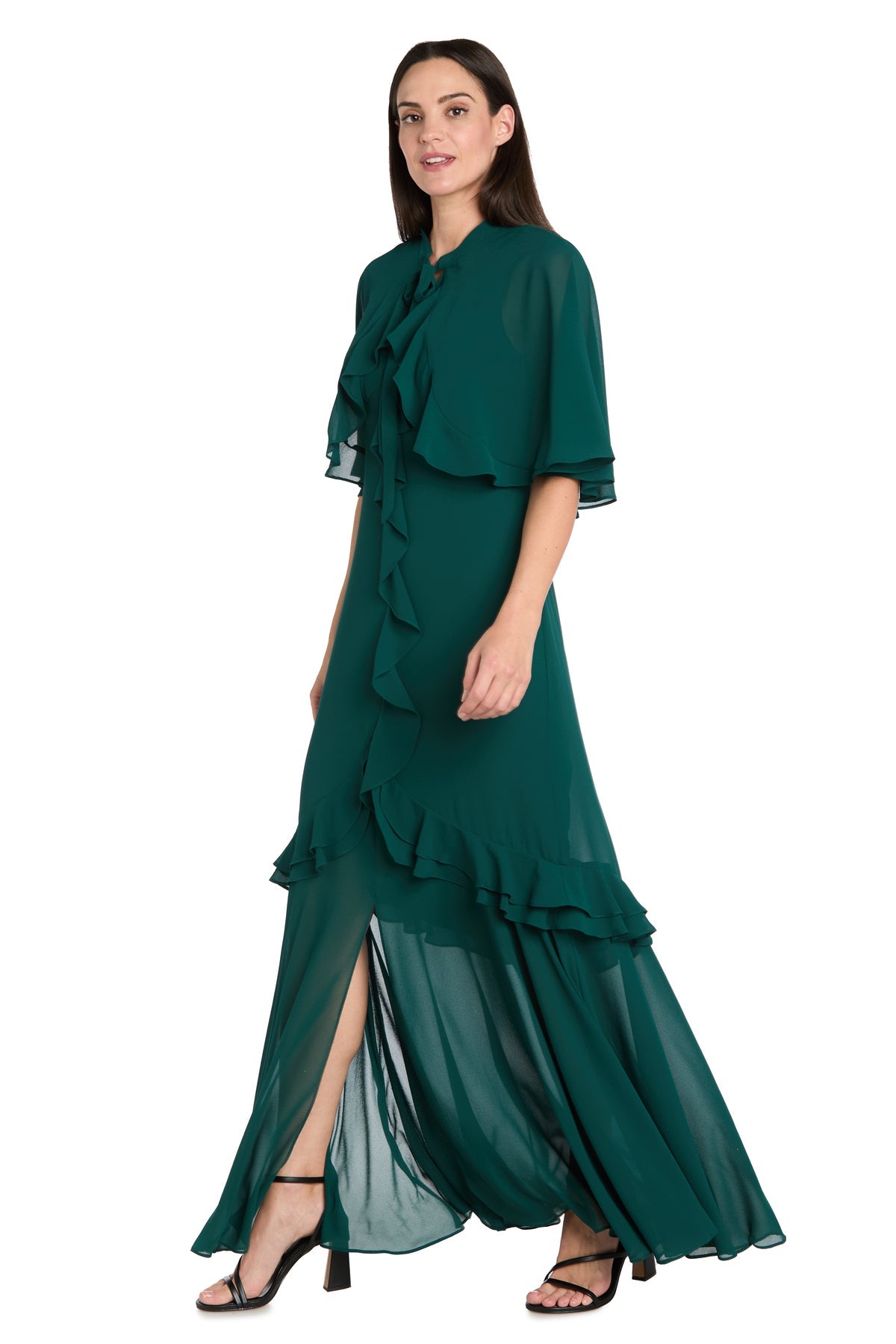 Formal Dresses Cape Ruffle Midi Cocktail Dress Emerald