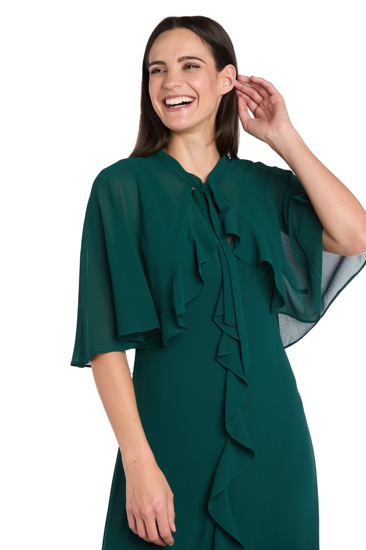 Formal Dresses Cape Ruffle Midi Cocktail Dress Emerald