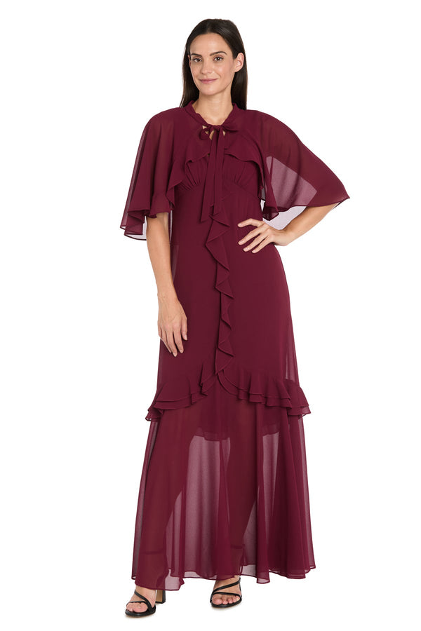 R&M Richards 3746 Cape Ruffle Midi Cocktail Dress
