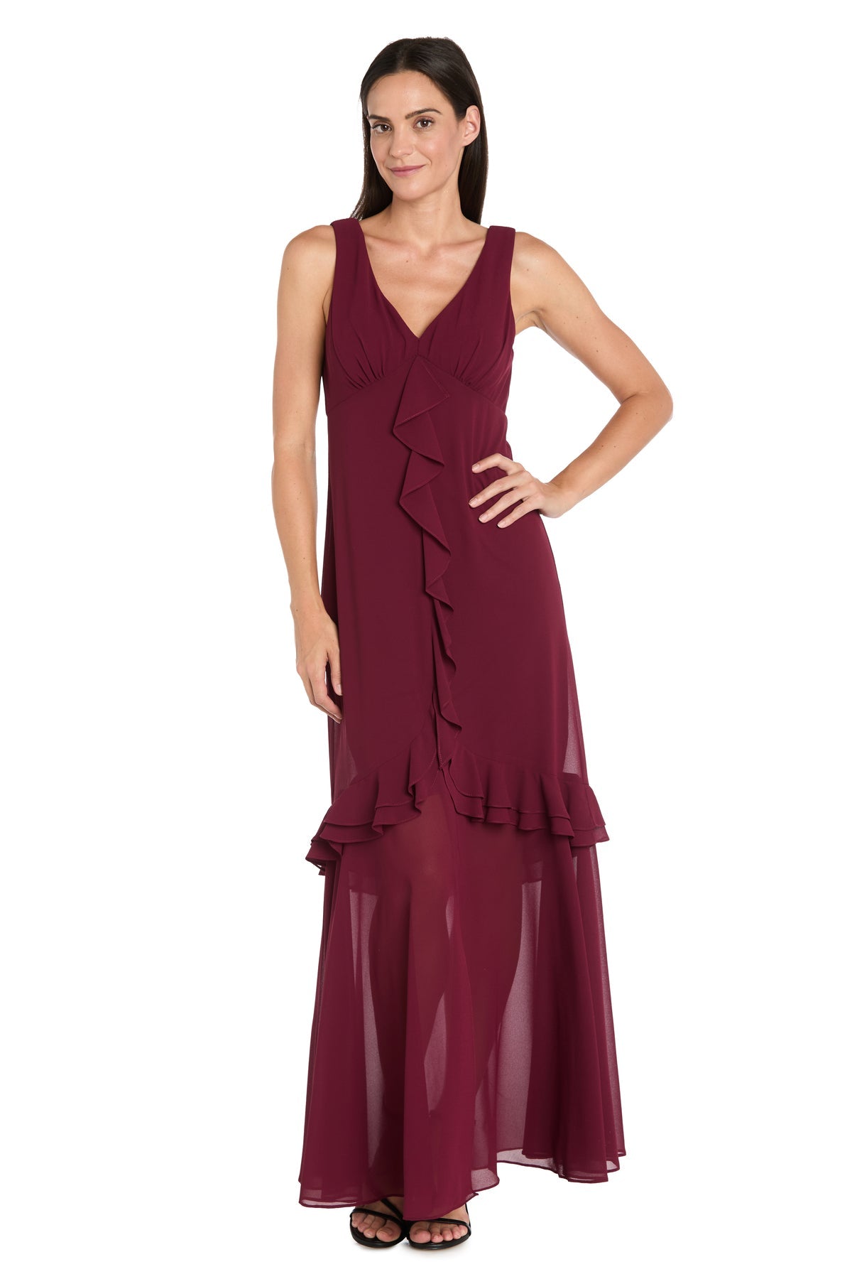 Formal Dresses Cape Ruffle Midi Cocktail Dress Wine