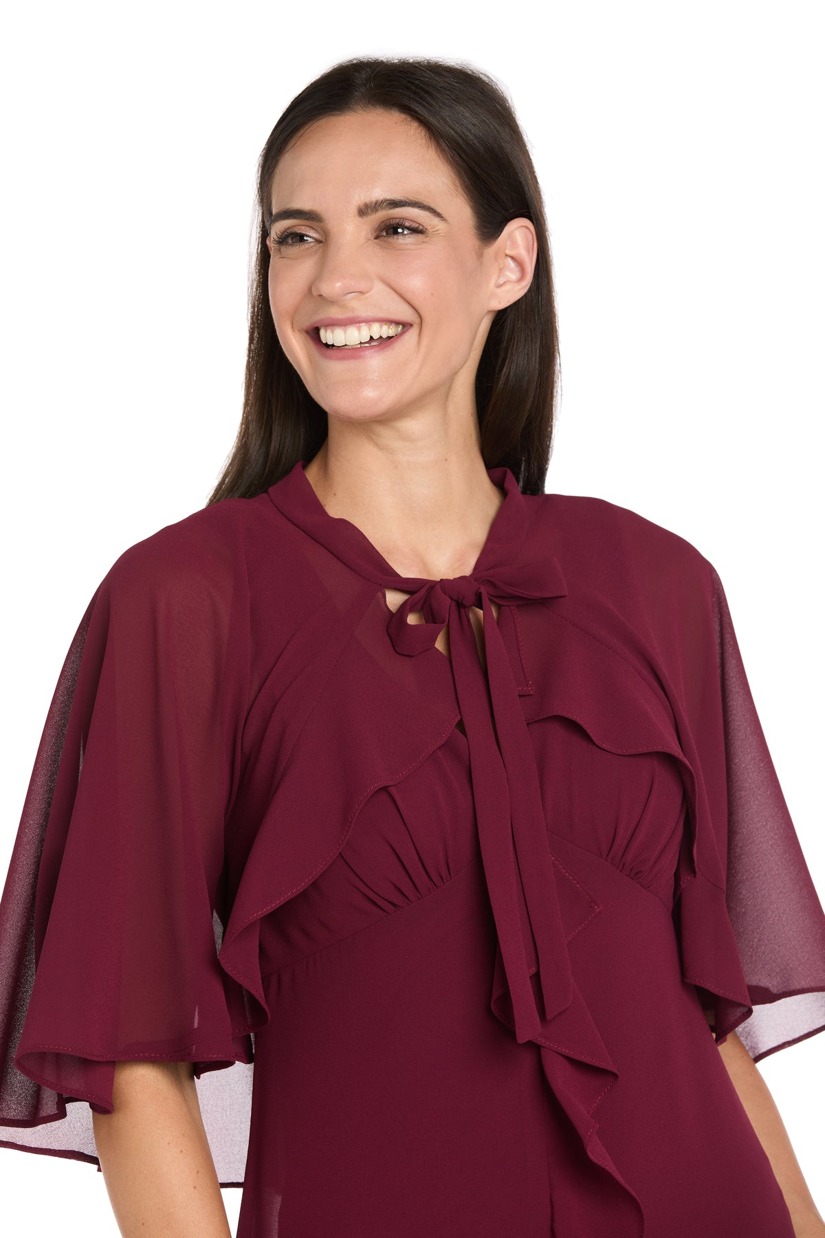Formal Dresses Cape Ruffle Midi Cocktail Dress Wine