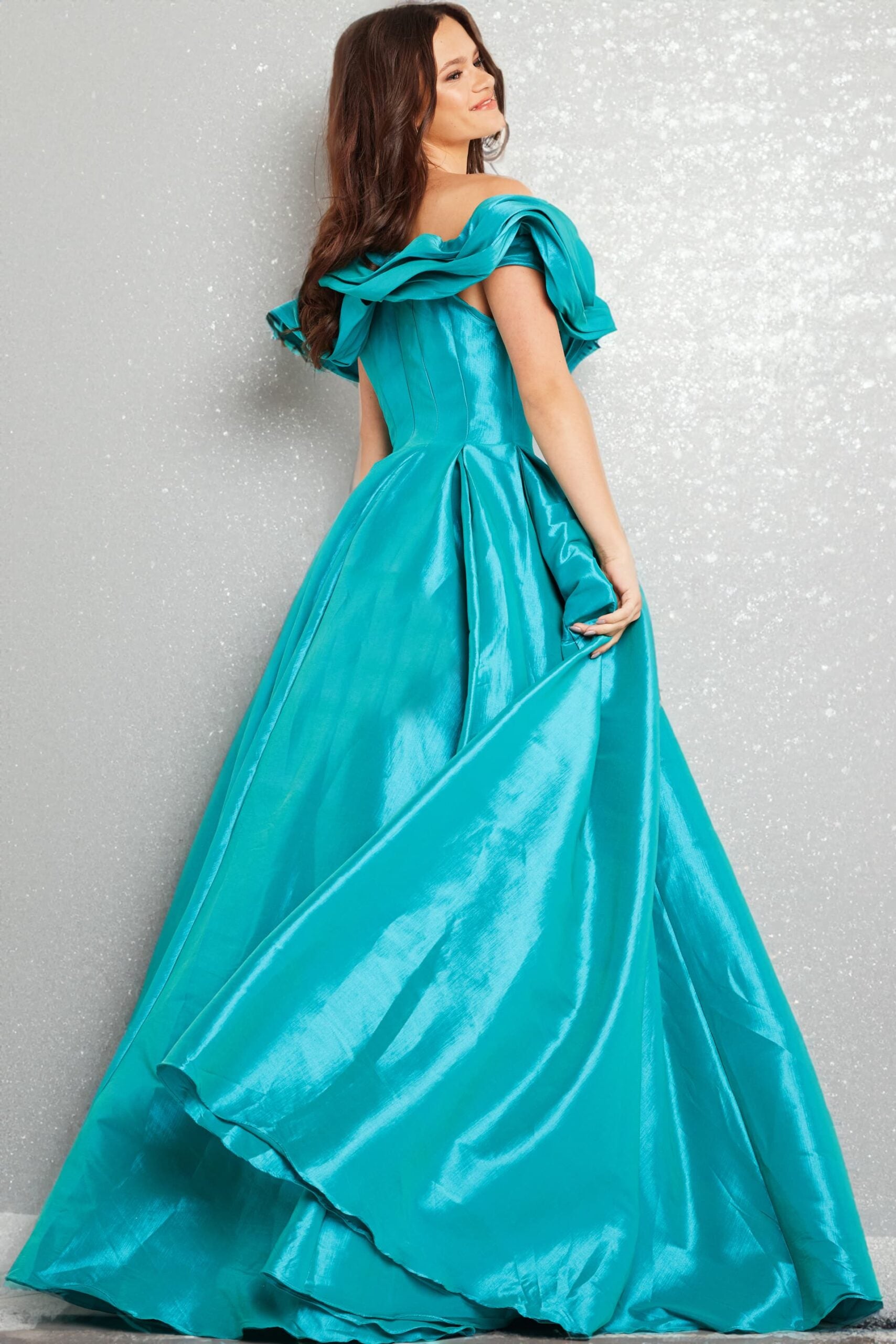 Prom Dresses Pleated Long Ball Gown Prom Formal Dress Aqua
