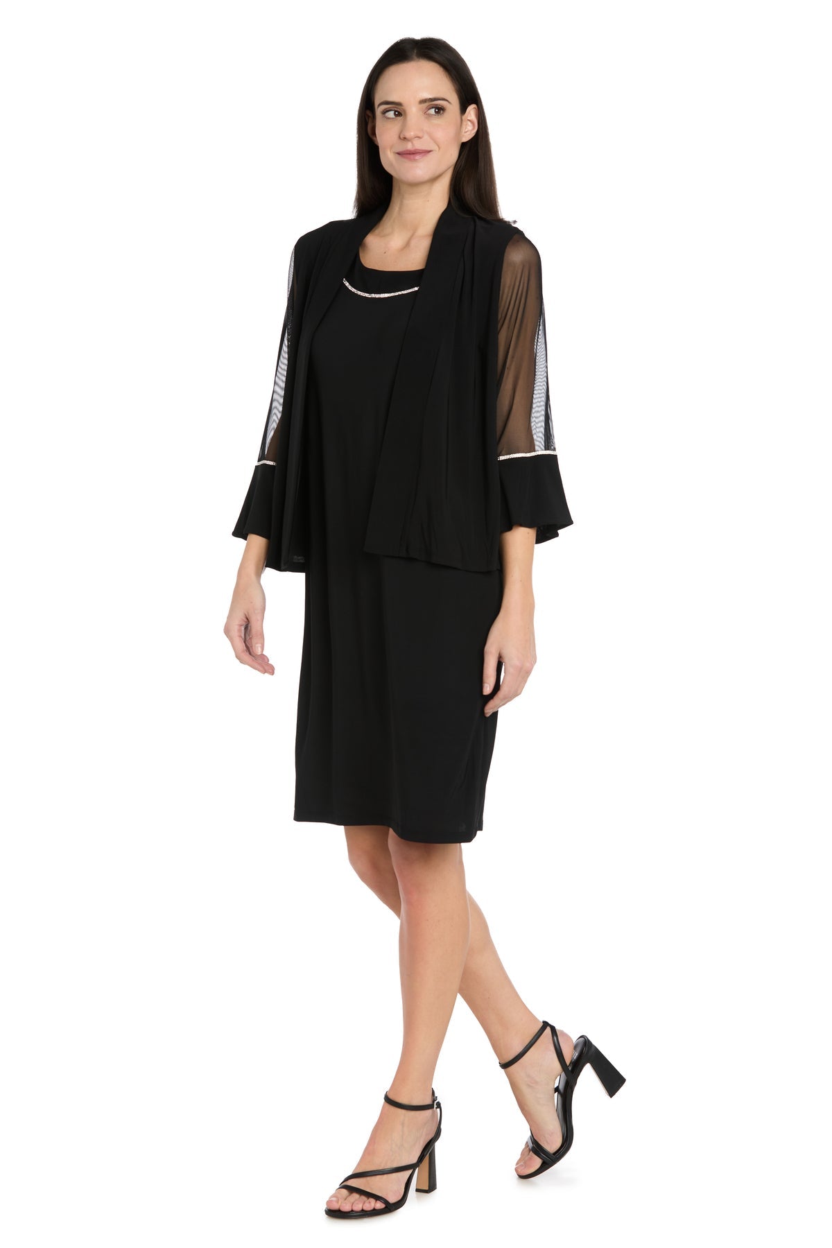 Scoop Neck Knee-Length Chiffon Cocktail Dress by R&M Richards 3747 in Black