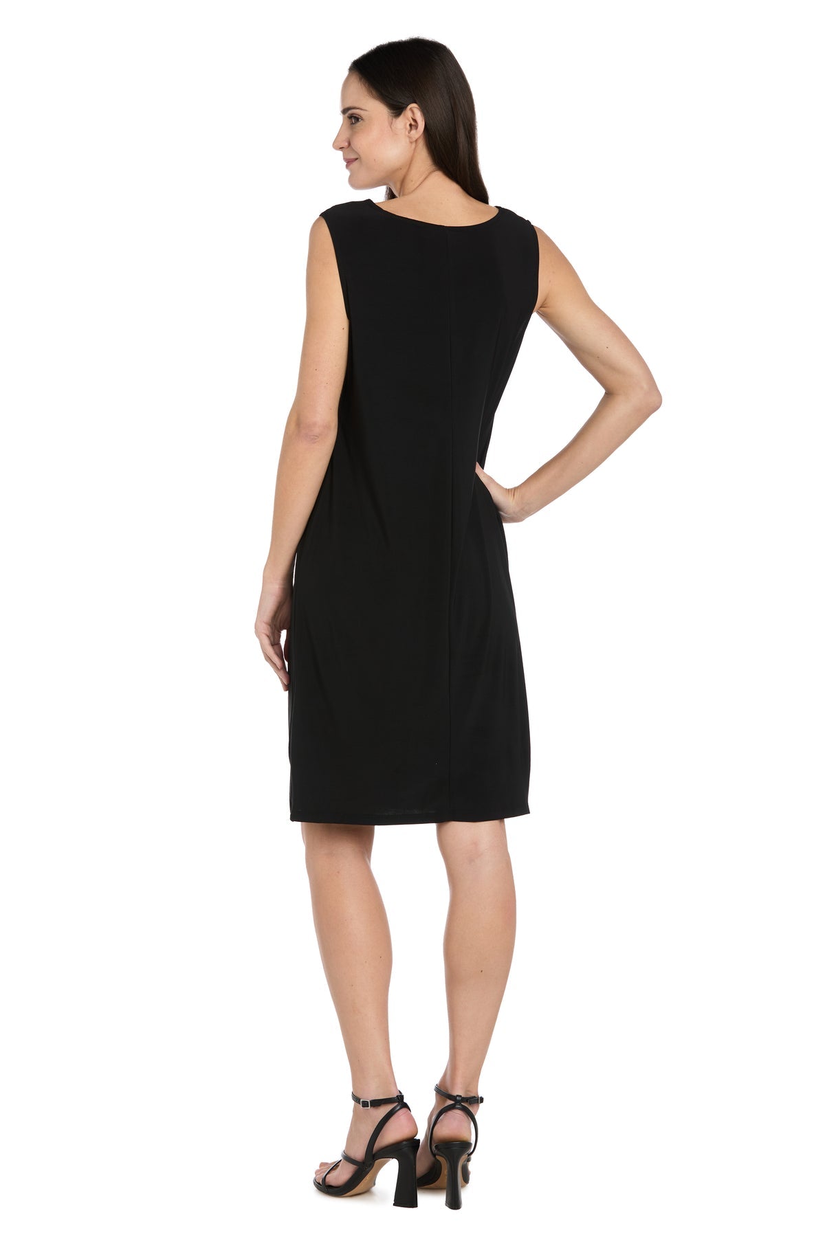 Scoop Neck Knee-Length Chiffon Cocktail Dress by R&M Richards 3747 in Black