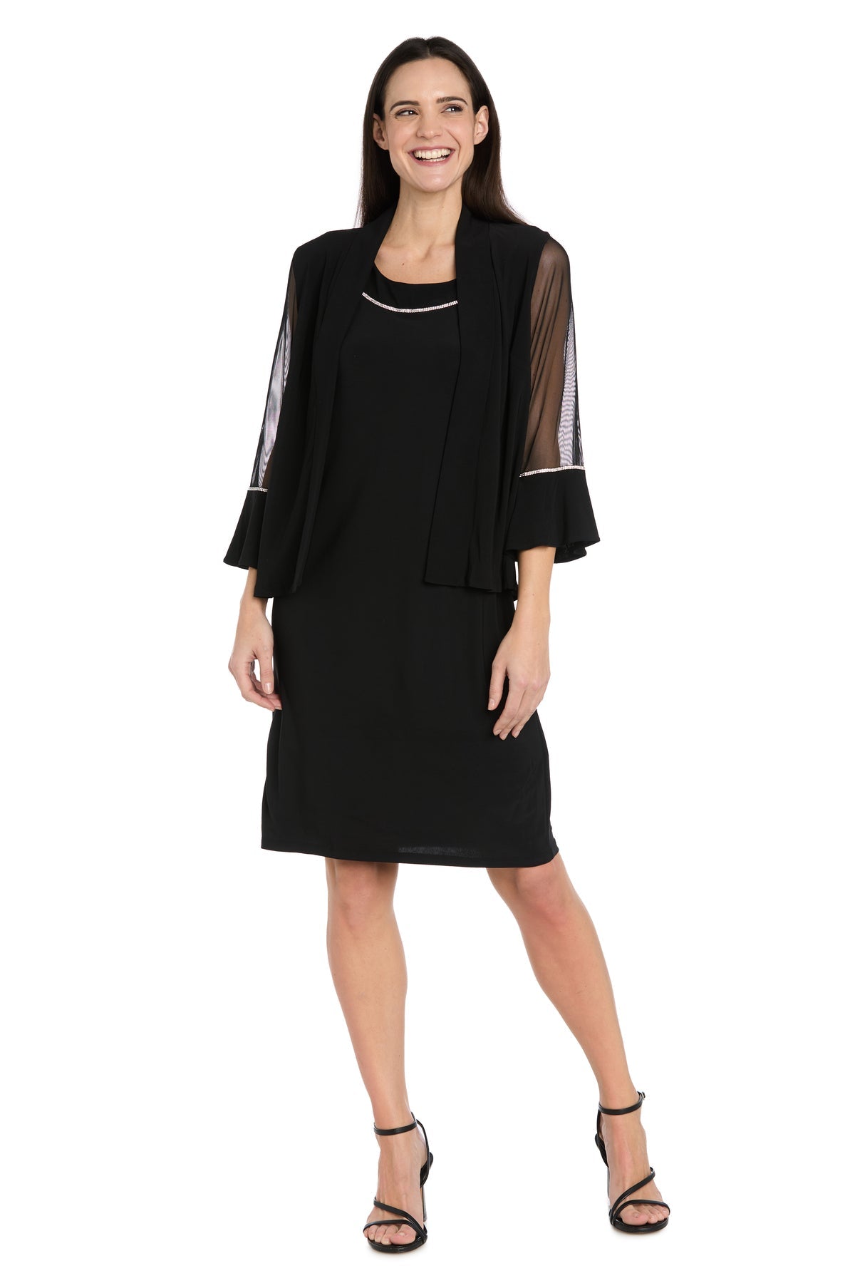 Scoop Neck Knee-Length Chiffon Cocktail Dress by R&M Richards 3747 in Black