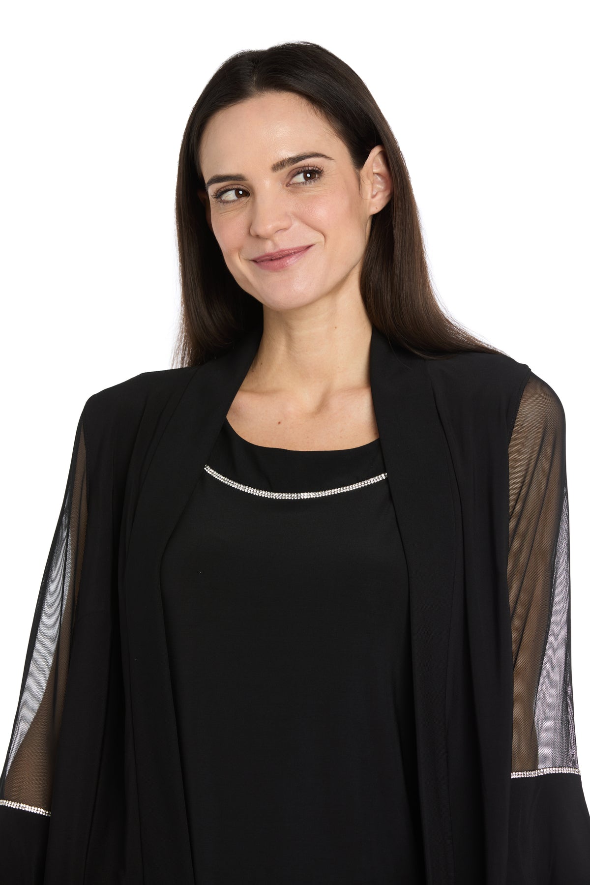Scoop Neck Knee-Length Chiffon Cocktail Dress by R&M Richards 3747 in Black
