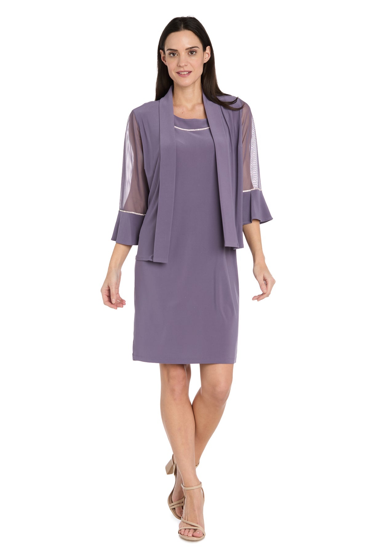 Scoop Neck Knee-Length Chiffon Cocktail Dress by R&M Richards 3747 in Dusty Orchid