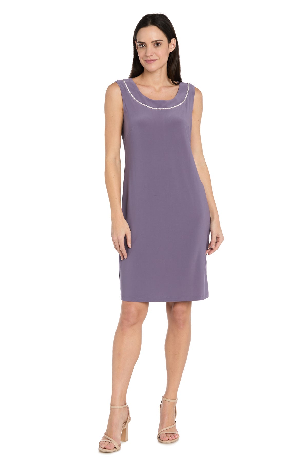 Scoop Neck Knee-Length Chiffon Cocktail Dress by R&M Richards 3747 in Dusty Orchid