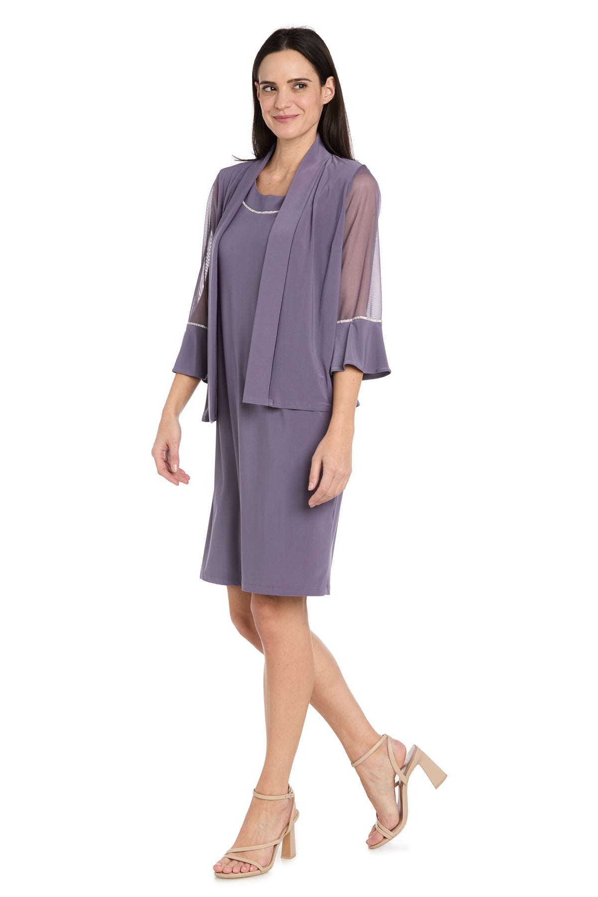 Scoop Neck Knee-Length Chiffon Cocktail Dress by R&M Richards 3747 in Dusty Orchid