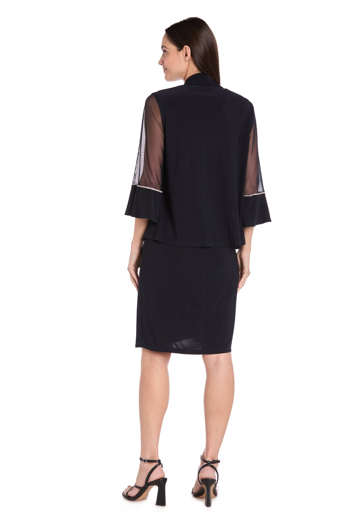 Scoop Neck Knee-Length Chiffon Cocktail Dress by R&M Richards 3747 in Navy