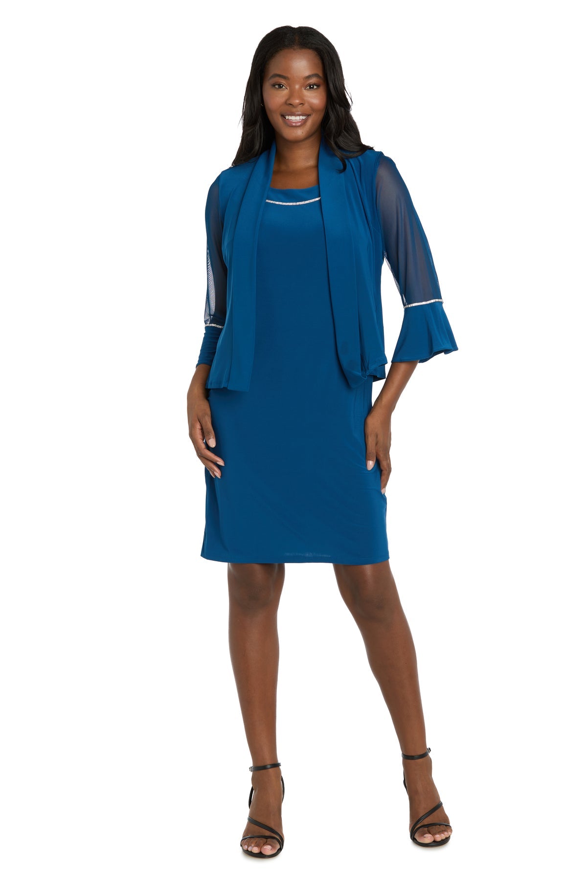 Scoop Neck Knee-Length Chiffon Cocktail Dress by R&M Richards 3747 in Peacock