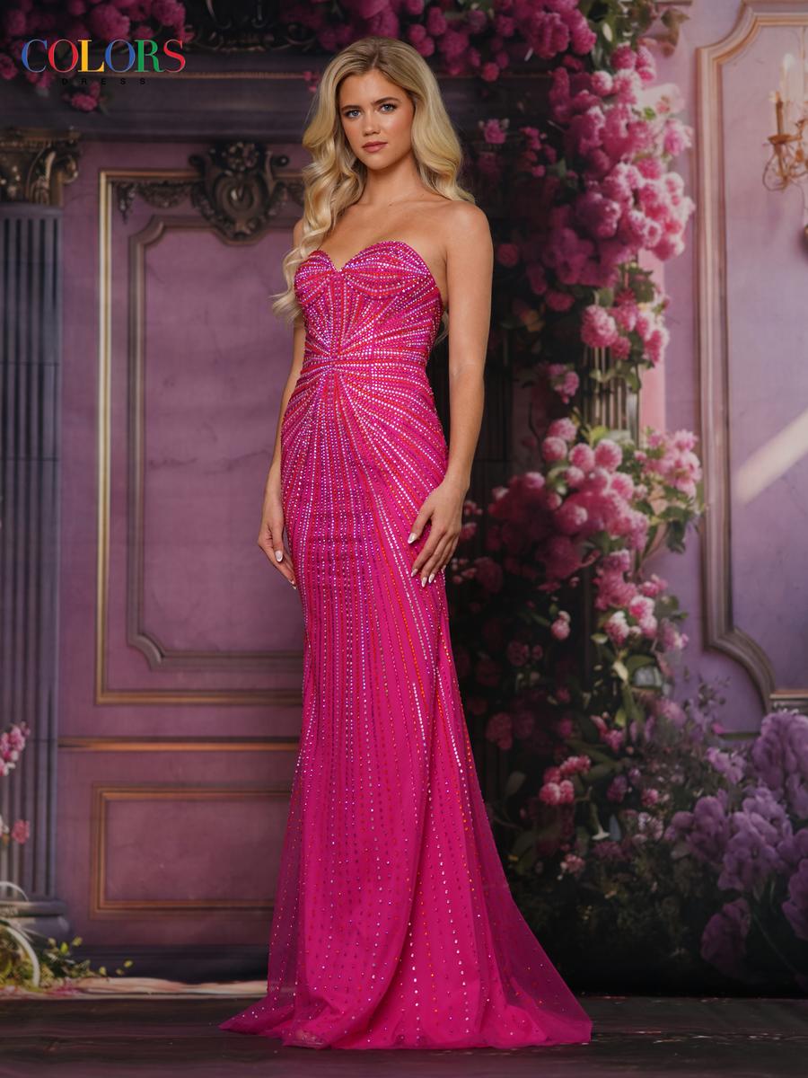 Prom Dresses Beaded Mermaid Formal Long Prom Dress Hot Pink