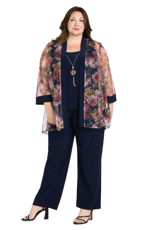 Plus Size Floral Jacket Pant Suit Long Formal R&M Richards 3752W