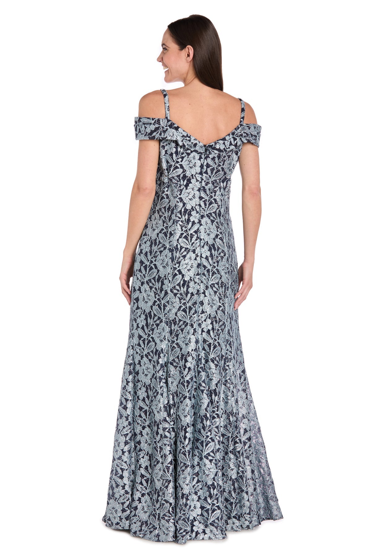 Formal Dresses Long Glitter Lace Formal Dress R&M Richards 3754P Navy/Slate