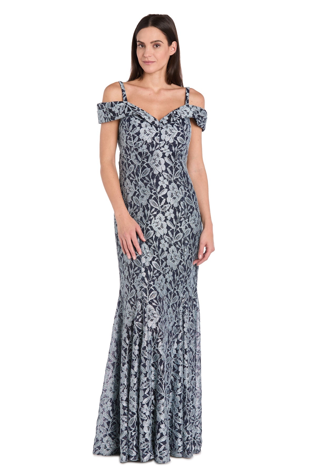 Formal Dresses Long Glitter Lace Formal Dress R&M Richards 3754P Navy/Slate