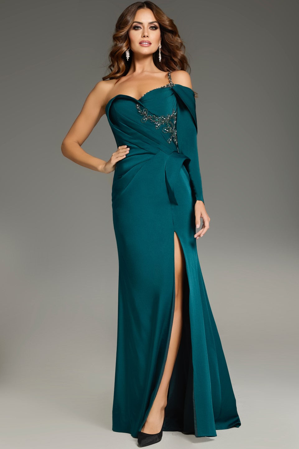 Formal Dresses Fitted Long Formal Beaded Evening Dress Dark Green