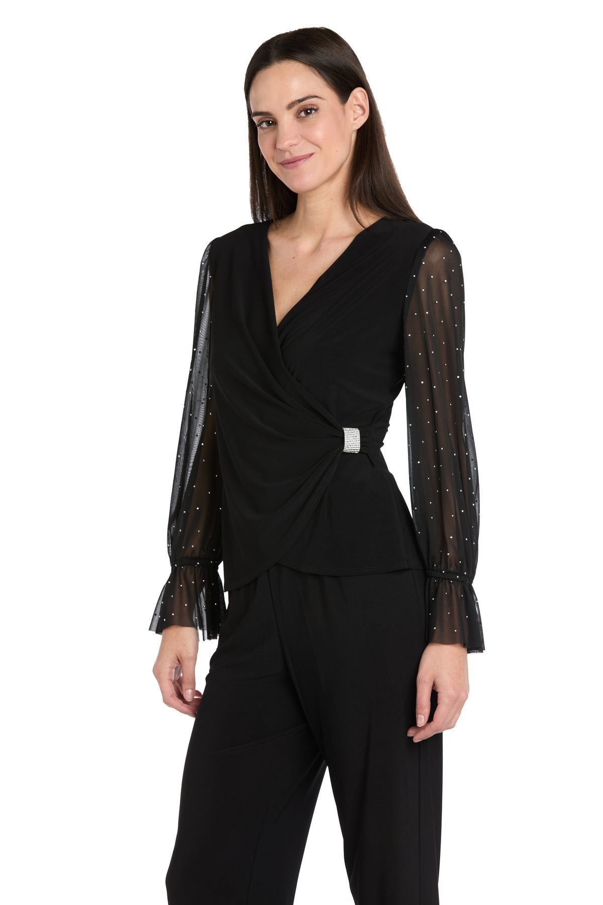 Top Beaded Long Sleeve Top Black
