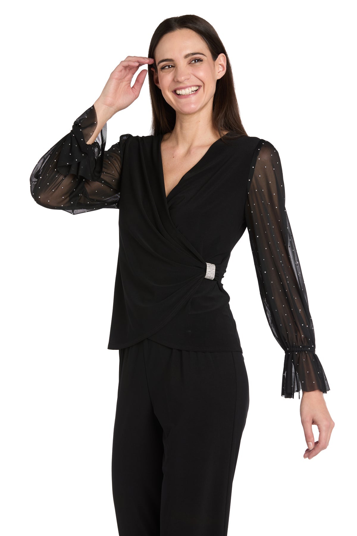 Top Beaded Long Sleeve Top Black