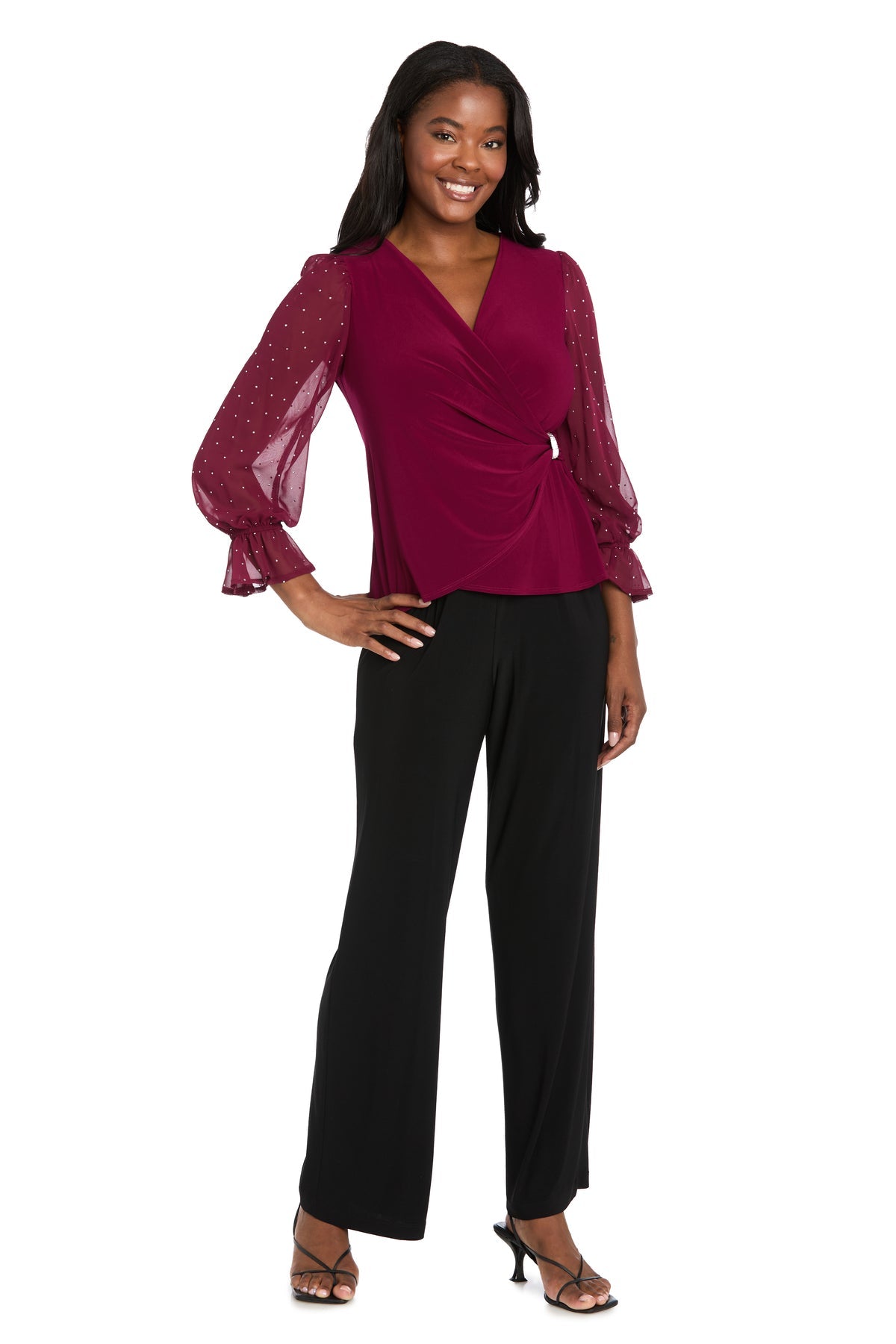 merlot long sleeve dress R & M Richards Women's Balloon Sleeve Wrap Top, Medium