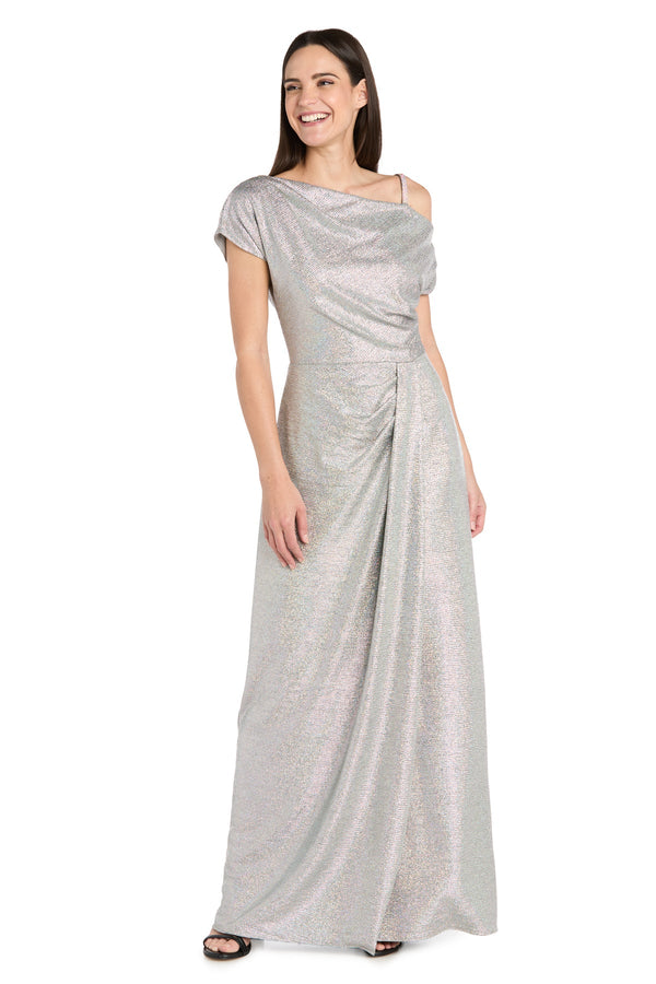 Asymmetric Long Metallic Evening Gown by R&M Richards 3758P