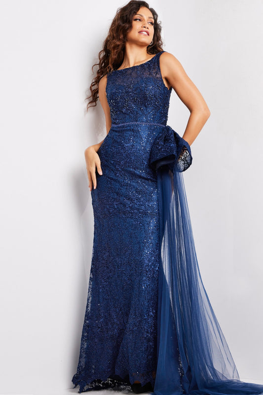 Formal Dresses Long Formal Beaded Lace Evening Dress Navy