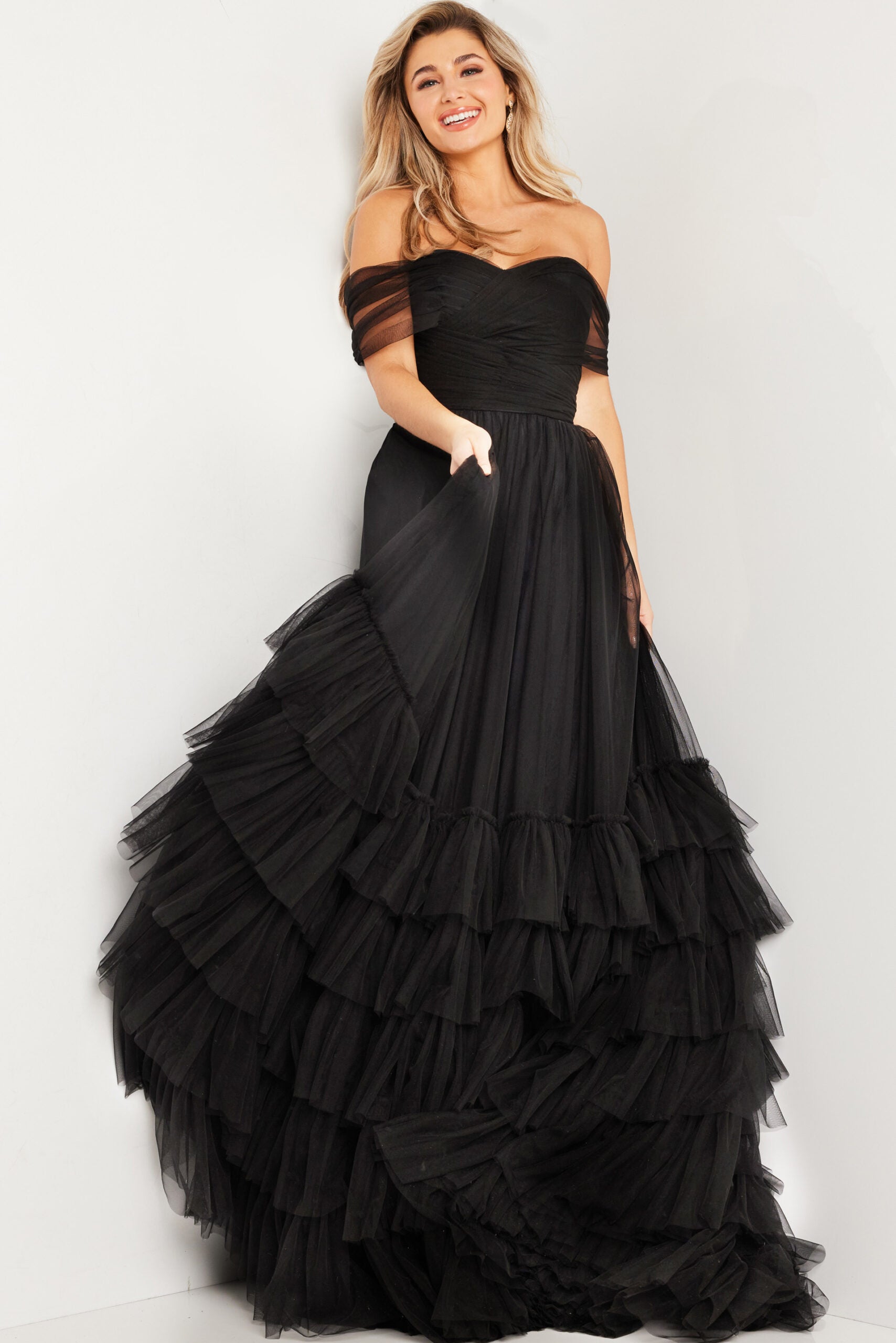 Jovani 37608 Pleated Long Ball Gown Formal Prom Dress