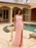 Prom Dresses Asymmetrical Fitted Long Sequin Prom Dress Baby Pink