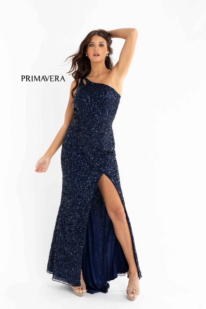 Prom Dresses Asymmetrical Fitted Long Sequin Prom Dress Midnight